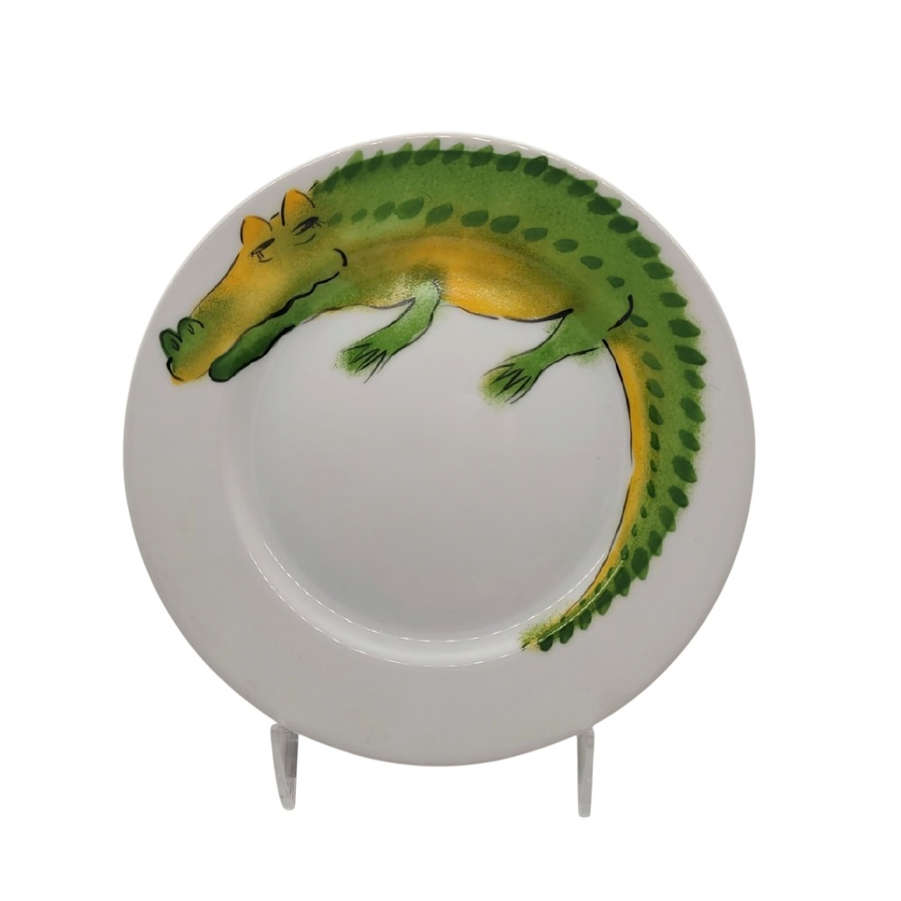 Helina Tilk hand Painted Crocodile Alligator Ceramic Plate Made in Estonia 7.5"